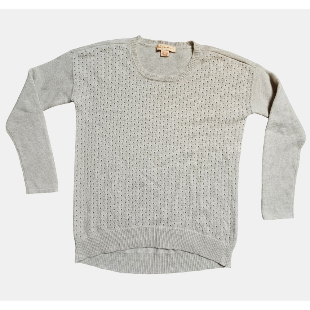 Wythe‎ NY Cashmere Scoop Neck Perforated Knit Sweater L Gray Chic Clean Girl